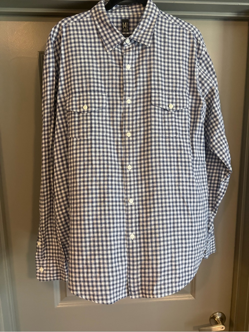 14th & Union Blue and White Checked Athletic Fit Button-Down Shirt